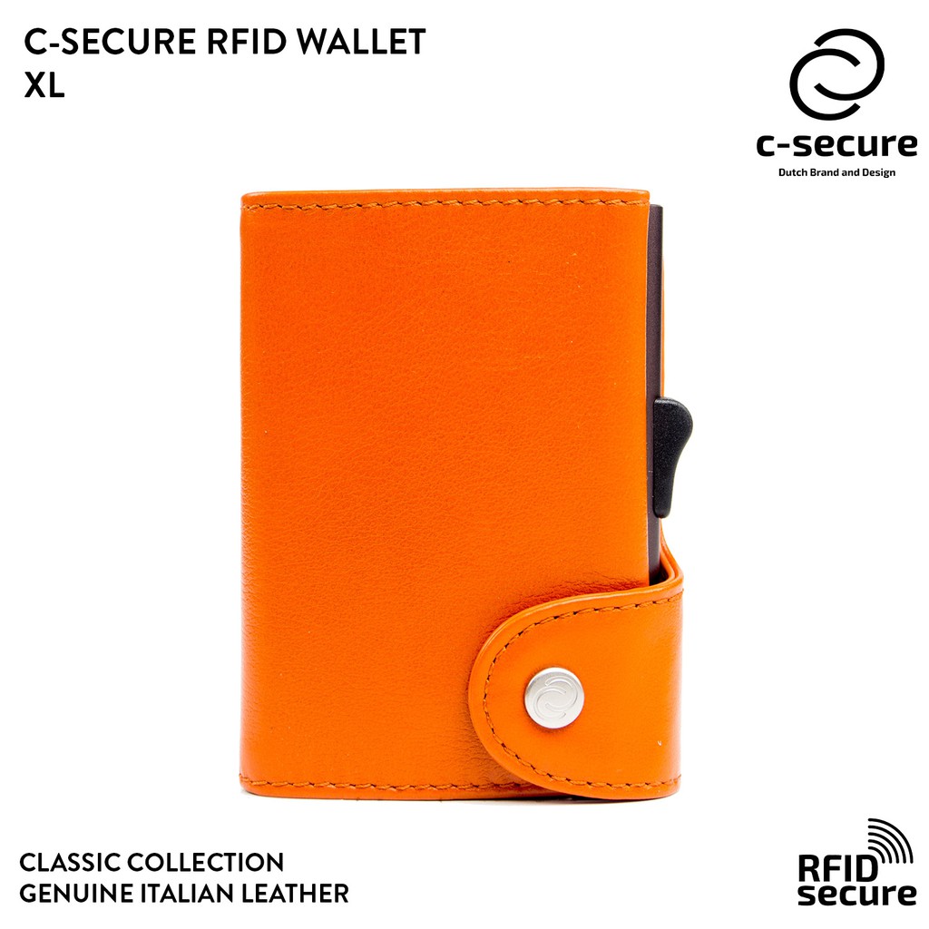 c-secure-พร้อมส่ง-กระเป๋าใส่บัตร-กระเป๋าสตางค์-กระเป๋าใส่การ์ด-rfid-รุ่นหนังแท้-ขนาด-xl-สีส้ม-น้ำตาล