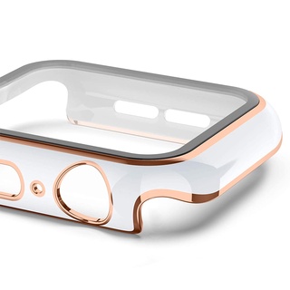 ฟิล์มป้องกัน + เคส สําหรับ apple watch 6 / SE / 7/5/4/3/2 44 มม. 40 มม. 42 มม. 38 มม. ฝาครอบพลาสติก ด้าน กรอบแข็ง พร้อมกระจก