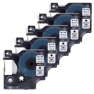 5pcs Compatible DYMO D1 Label Tape 45013 12mm Black on white