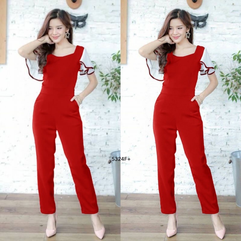 b5324-จั้มสูทระบายแขนชีฟอง-chiffon-sleeveless-jumpsuit