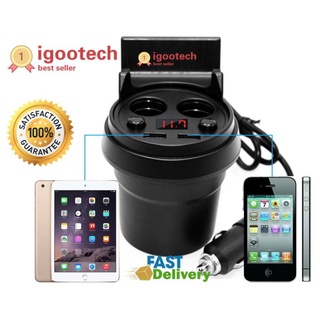 igootech Car Multifunctional Cup Shape 4 IN 1 ถ้วยขยายช่องจุดบุหรี่ 2 ช่อง USB 2 port ในรถยนต์