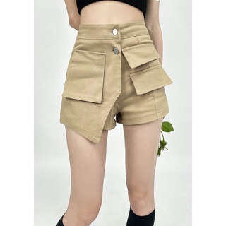 Y2K กางเกงยีนส์ขาสั้น กระโปรงปลอมสองชิ้นของผู้หญิงเอวสูงเกาหลี ใหม่กางเกงขาสั้นป้องกันความล้มเหลวแบบกระดุม