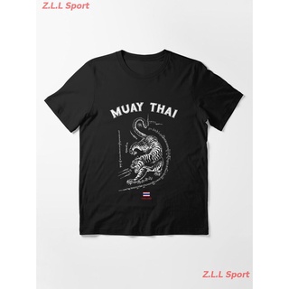 ROUNDคอลูกเรือNeckเสื้อยืดผ้าฝ้ายพิมพ์ลายZ.L.L Sport Muay Thai Tiger Sak Yant Tattoo Kickboxing Thailand Essential T-Shi