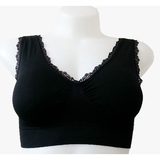 Sport Bra เสื้อบราประดับขอบด้วยลูกไม้ ใส่สบายไร้เส้นขอบกดทับ กระชับรอบตัว