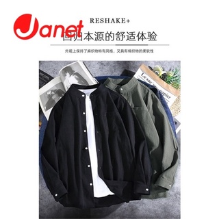 Janet ฤดูร้อนใหม่สไตล์ผ้าฝ้ายและผ้าลินินเสื้อแฟชั่นผู้ชายเสื้อ