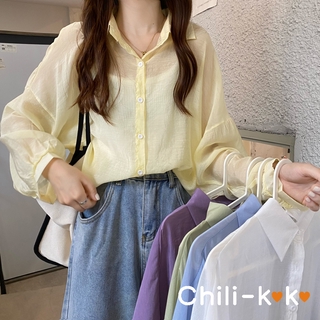 สินค้า Chili_k❤️k❤️ 99001 เสื้อเชิ้ตผู้หญิง เสื้อเชิ้ตชีฟอง ซีทรู สไตล์เกาหลี เนื้อผ้าเบาบาง