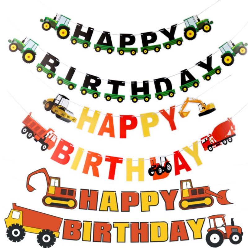 ธงวันเกิด-happy-birthday-รูปรถแทรกเตอร์-รถบรรทุก-รถแม็คโคร-สุดเท่สีสันสดใส-ft