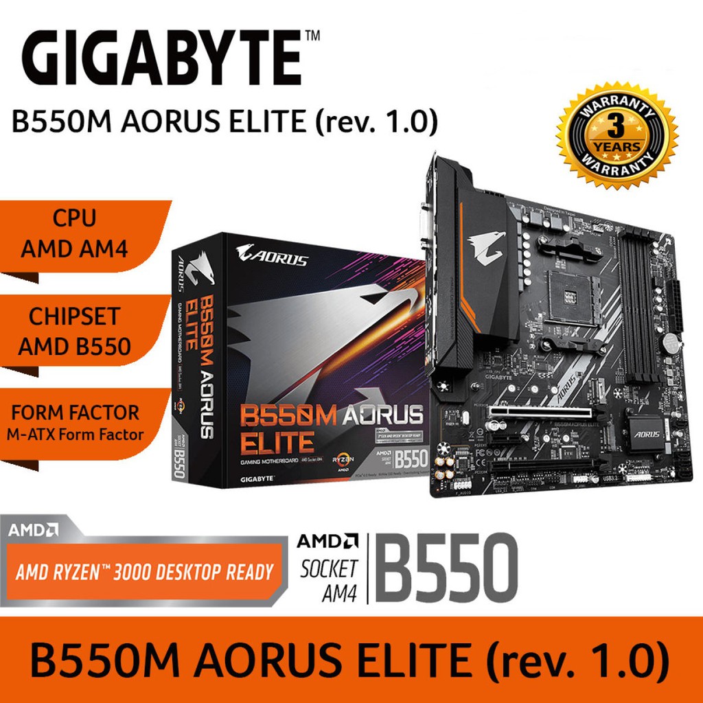 ELITE Warranty Thailand - AM4 GIGABYTE B550M Y Shopee 3 (เมนบอร์ด) MAINBOARD | AORUS