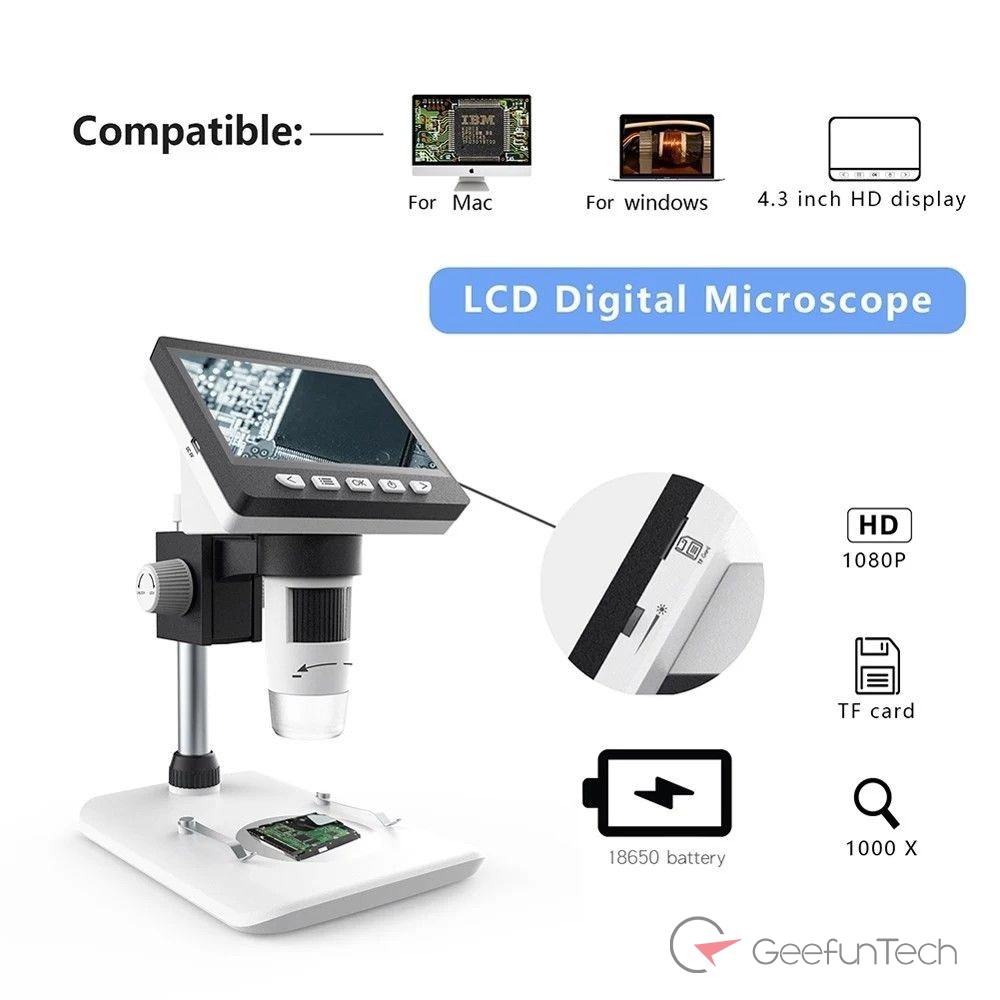 ภาพหน้าปกสินค้าDigital microscope 1000X 4.3'' HD 1080P LCD Monitor Digital Video LCD Microscope Magnifier จากร้าน geefuntech.th บน Shopee