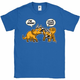 T-shirt  เสื้อยืด พิมพ์ลายไดโนเสาร์ Always Horny Triceratops สําหรับผู้ชายS-5XL