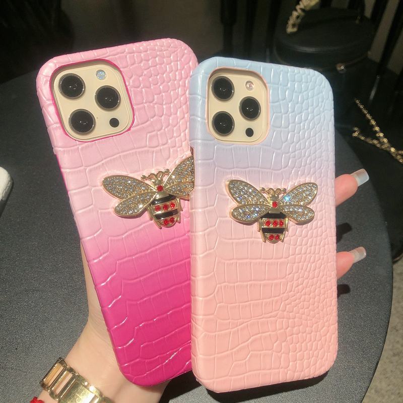 เคสโทรศัพท์มือถือหนังจระเข้-ไล่โทนสี-ลายผึ้ง-สําหรับ-iphone-13-11-12