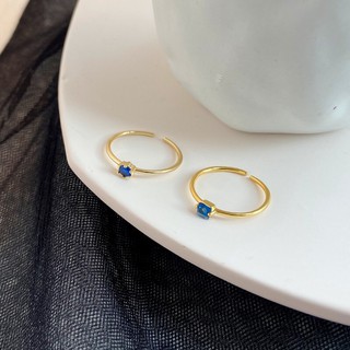 earika.earrings - mini square/round topaz ring แหวนเงินแท้จี้เพชรน้ำเงิน (มีจี้สองแบบให้เลือก) ฟรีไซส์สามารถปรับขนาดได้