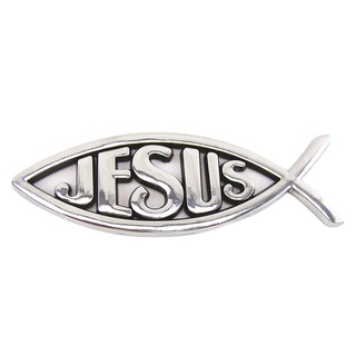 สติกเกอร์สัญลักษณ์พระเยซู ปลา คริสเตียน 3D สีเงิน สําหรับติดตกแต่งรถยนต์