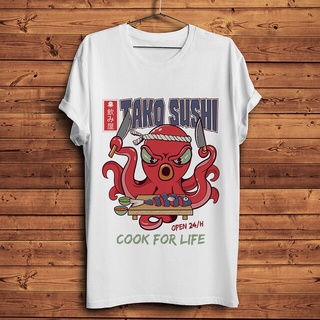 เสื้อยืดผู้ชาย GILDAN เสื้อยืด ผ้าฝ้าย 100% พิมพ์ลาย Takoyaki Sushi Cooker สีขาว สําหรับผู้ชาย S-5XL