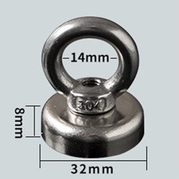 d32-มิลลิเมตรการกู้คืนแม่เหล็กตะขอตกปลาที่แข็งแกร่งดำน้ำสมบัติล่าสัตว์แหวน