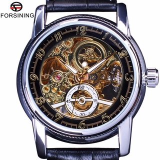 Forsining Automatic Watch Transparent Men Fashion Casual Genuine Leather Mens Skeleton Watches Top Brand Luxury Male Wri