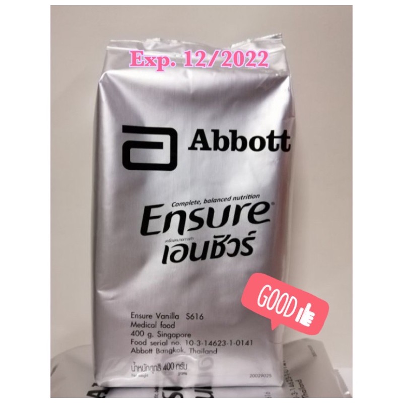 ภาพสินค้าEnsure เอนชัวร์ (ชนิดถุงเติม) 400 กรัม กลิ่นวานิลลา Exp. 01/2023 จากร้าน krataewong บน Shopee ภาพที่ 1