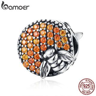 BAMOER 100% 925 Sterling Silver Bee Honeycomb Charm Beads fit Charm Bracelet DIY Crystal CZ SCC654