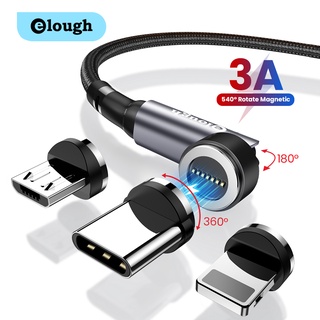 Elough สายชาร์จแม่เหล็ก Micro Usb Type C หมุนได้ 540 องศา 3A