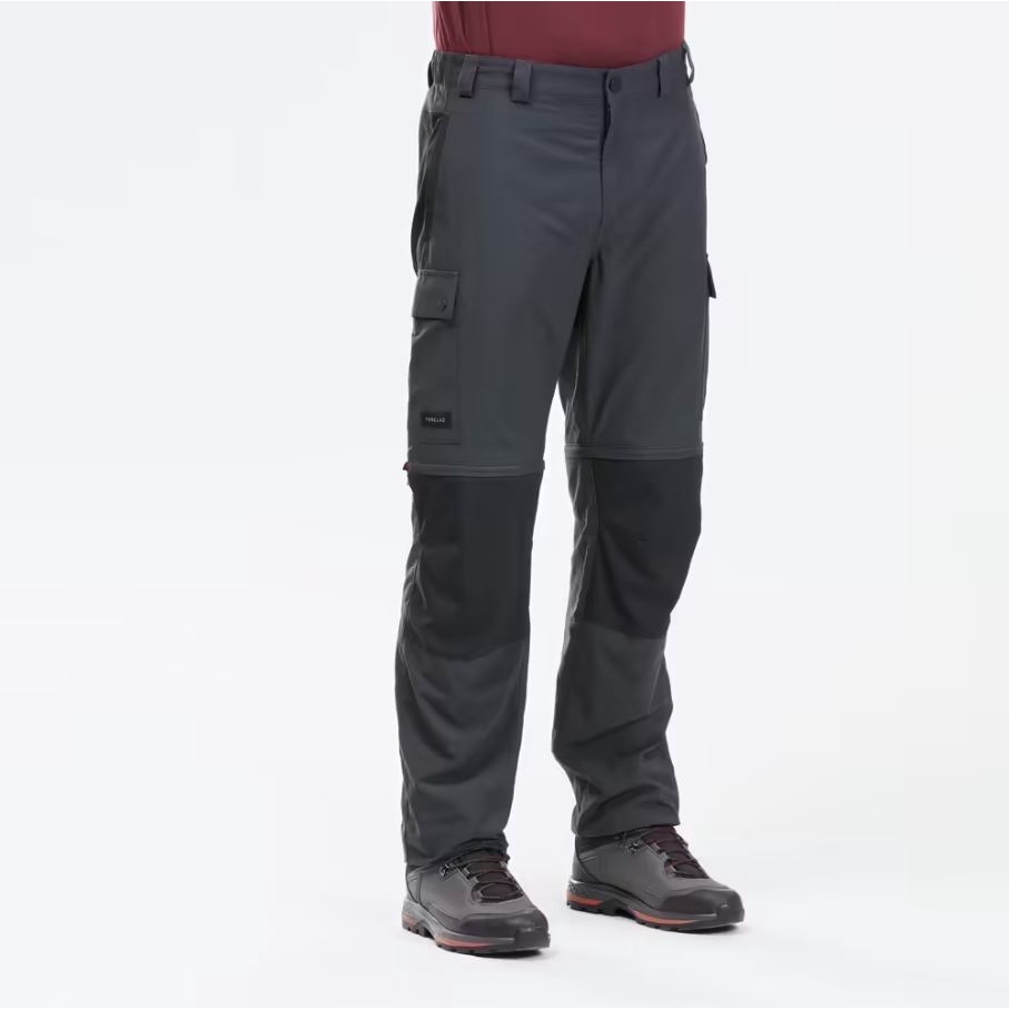 กางเกงขายาว-แบบถอดขาได้-สำหรับเทรคกิ้งบนภูเขา-forclaz-รุ่น-mt100-สีเทา