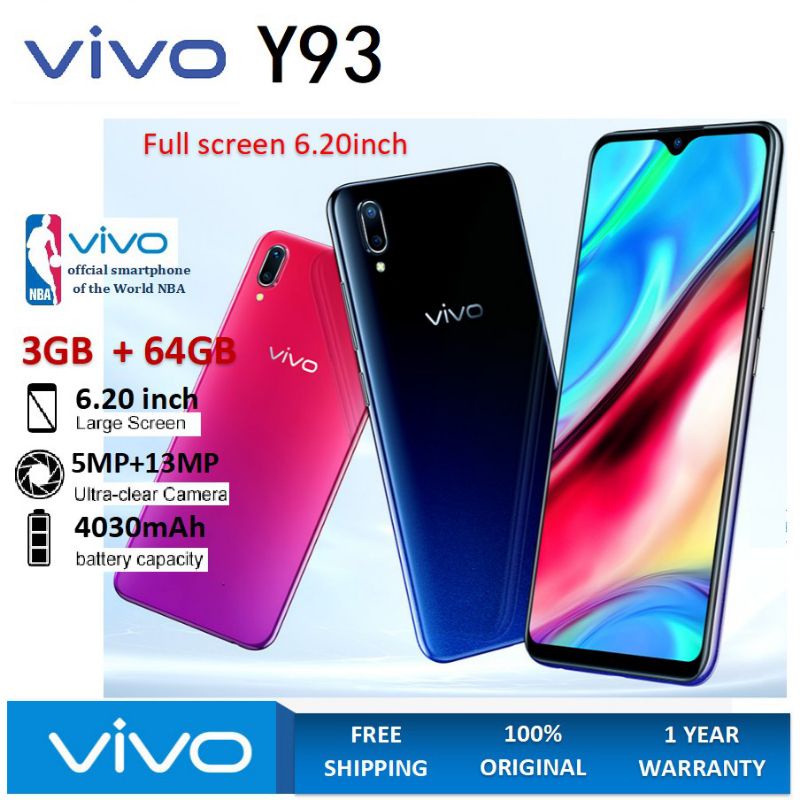 โทรศัพท์มือถือ-สมาร์ทโฟน-vivo-y93-หน้าจอใหญ่ขนาด-6-22นิ้ว-เครื่องแท้100-มีรับประกัน-ram4gb-rom128gb-ram4gb-rom-64gb