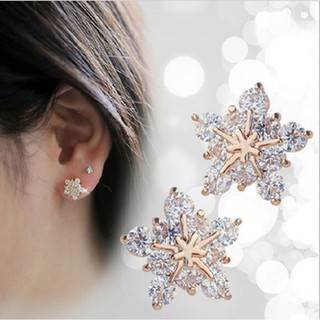 bestprice1920 ต่างหูแฟชั่น Rhinestone คริสตัลรูปดาวเกล็ดหิมะ