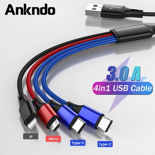 Ankndo 4in1 สายชาร์จ Micro USB Type C สําหรับ iP 13 12 11 Pro Max XS 3 in 1 Huawei Samsung Xiaomi