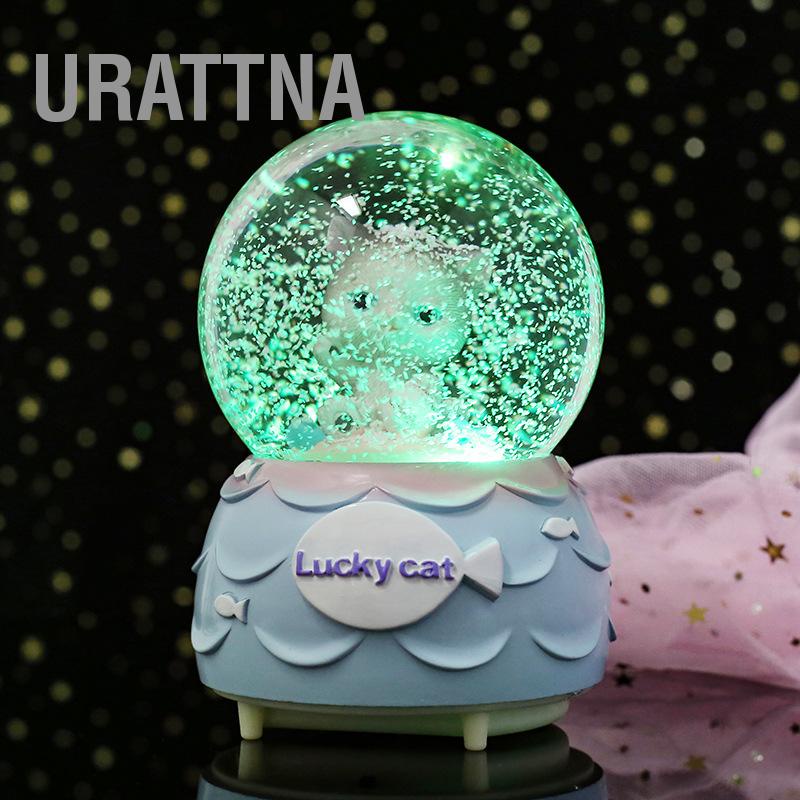 urattna-ลูกบอลหิมะเรซิ่น-รูปแมว-ประดับคริสตัล-พร้อมแบตเตอรี่-สําหรับตกแต่งบ้าน