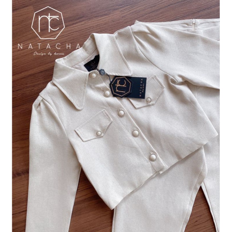 natacha-setเสื้อตัวสั้นคอปก-แขนยาว-มาพร้อมกางเกงขา8ส่วน