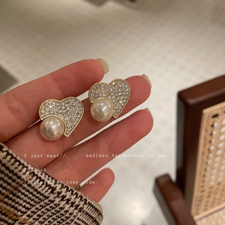 925 silver needle diamond pearl love earrings wind sweet forest earrings female simple temperament earrings for girls fo