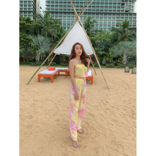 ครอปผูกโบว์+กางเกงมัดย้อมสีโทนพาสเทล