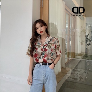 พร้อมส่ง 🌻173 เสื้อเชิ้ตแขนสั้น พิมพ์ลายดอกไม้ สไตล์เกาหลี🌥️