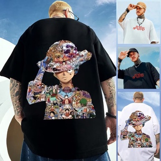 เสื้อยืดคอกลม แขนสั้น ผ้าฝ้าย 100% พิมพ์ลายอนิเมะ One Piece ทรงหลวม สไตล์สตรีท โอเวอร์ไซซ์ แฟชั่นคู่รัก สําหรับผู้ชาย แล