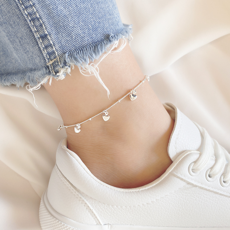 ภาพหน้าปกสินค้ากำไลข้อเท้าเงิน Fashion Heart Tassel Anklet Charm Foot Chain Silver Beads Ankle Anklets for Women Girl Jewelry Gifts