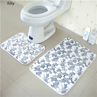 [FILLY] 2 Pieces Soft Cotton Bath Pedestal Mat Toilet Non Slip Washable Floor Rugs Sets DFG