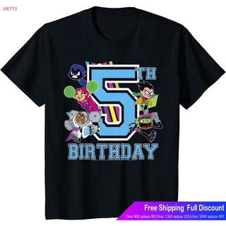 เสื้อยืดคอกลมSKTT1 เสื้อยืดผู้ชายและผู้หญิง Kids DC Comics Teen Titans Go! 5th Birthday T-Shirt Short sleeve T-shirts