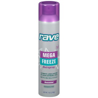 ❤️ไม่แท้คืนเงิน❤️ Rave Hairspray Mega Freeze 24 Hour Extreme Hold Unscented ผลิตภัณฑ์จัดแต่งทรงผม ช่วยให้ทรงผมอยู่ทรงยาว