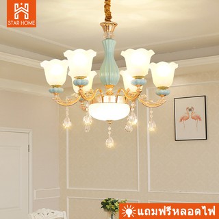 Ceiling Lights โคมระย้า Citrine โคมไฟคริสตัล โคมไฟห้องนั่งเล่น สไตล์ยุโรป โคมไฟเพดานร้านอาหาร