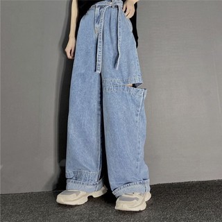 🔥Hot sale/กางเกงยีนส์ขายาวเอวสูงทรงหลวมสำหรับผู้หญิง