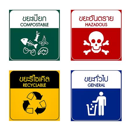 ถังขยะและถุงขยะ สติ๊กเกอร์แยกประเภทขยะ 4 แบบ 25X25 ซม.  เพื่อเพิ่มความสะดวกควรใช้คู่กับถุงขยะขนาดเหมาะกับตัวถัง | Shopee Thailand