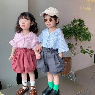 [Babycat] พร้อมส่ง ขายดี ชุดเสื้อแขนสั้น กางเกงขาสั้น สีพื้น สไตล์เกาหลี ญี่ปุ่น สําหรับเด็กผู้ชาย ผู้หญิง