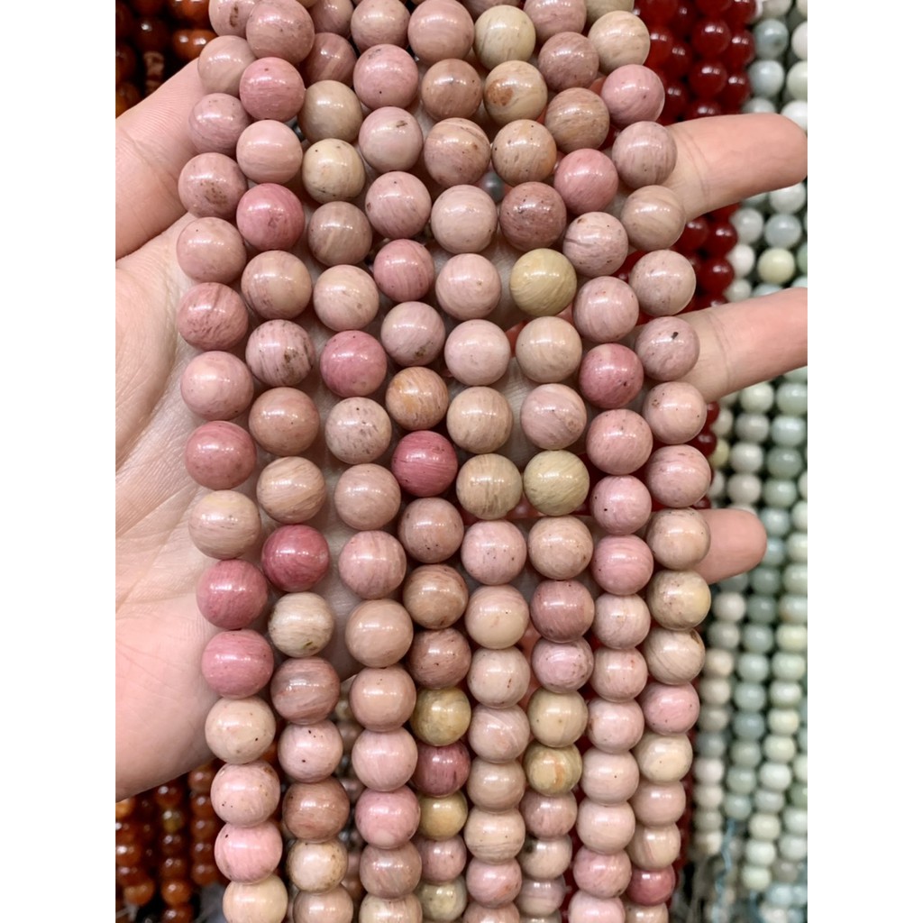 ราคาและรีวิวโรโดไนท์ Rhodonite เส้นยาว หินแห่งความรักความอ่อนโยน คัดสีพิเศษ (สีชมพูล้วน)