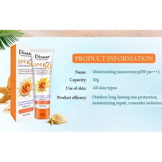 ครีมกันแดดวิตามินซี บำรุงผิวพร้อมปกป้อง กันแดดยาวนาน ไม่เหนียว Disaar Vitamin C Sunscreen SPF50 PA+++ 50 G.