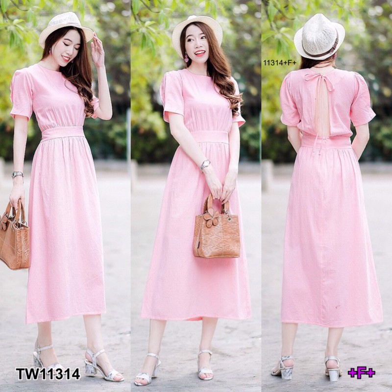 dress-ชุดเดรสยาว-ดีเทลเปิดหลัง-มีโบว์ผูกคอด้านหลัง-kp11314