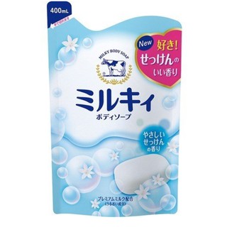 COW BRAND ครีมอาบน้ำ สูตรน้ำนม ถุงเติม รีฟิล ชุดละ 3 ถุง ถุงละ 400 มิลลิลิตร / COW BRAND - Milky Body Soap - Blue - Refi