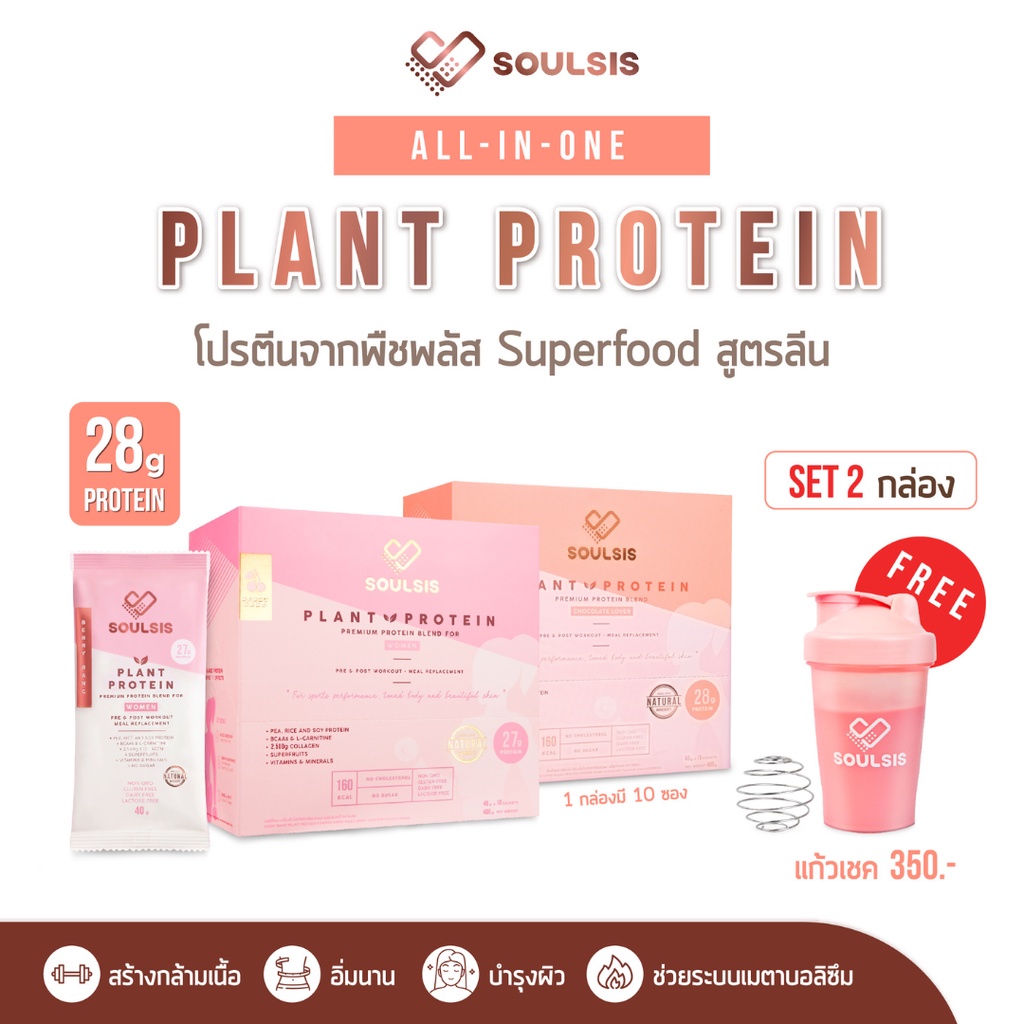 ภาพหน้าปกสินค้าSOULSIS Plant Protein โปรตีนพืช 2 กล่อง ก่อน/หลังออกกำลังกาย แทนมื้ออาหาร สร้างกล้ามเนื้อ ลีนไขมัน