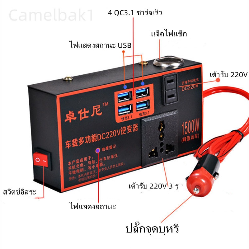 อินเวอร์เตอร์ในรถยนต์-12v-24v-เป็น-220v-ตัวแปลงไฟ-multi-function-car-socket-charger-อินเวอร์เตอร์รถยนต์-เครื่องแปลงไฟรถย