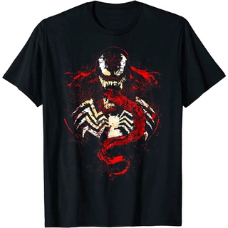 เสื้อยืดผ้าฝ้ายพิมพ์ลาย ไอเทมเด็ด!!เสื้อยืด พิมพ์ลายกราฟฟิค Marvel Venom Splatter Tongue Cut-Out แฟชั่นคู่รัก สําหรับครอ