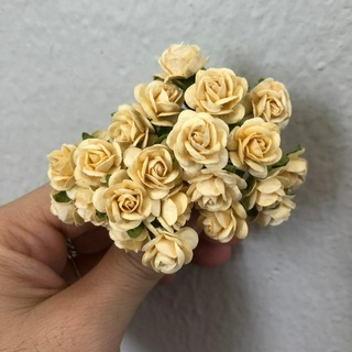 ดอกไม้กระดาษสาดอกไม้ดอกกุหลาบขนาดเล็กสีเหลืองอ่อน 95 ชิ้น ดอกไม้ประดิษฐ์สำหรับงานฝีมือและตกแต่ง พร้อมส่ง F202