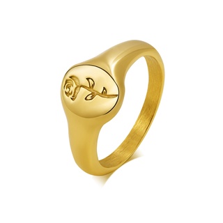 สินค้า Vnox แหวนนิ้วมือ ทรงกลม ลายดอกกุหลาบ สีทอง เครื่องประดับ สไตล์มินิมอล สําหรับผู้หญิง
